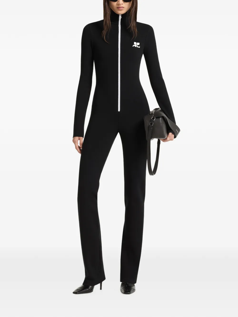 Courrèges Ribgebreide jumpsuit met rits Zwart