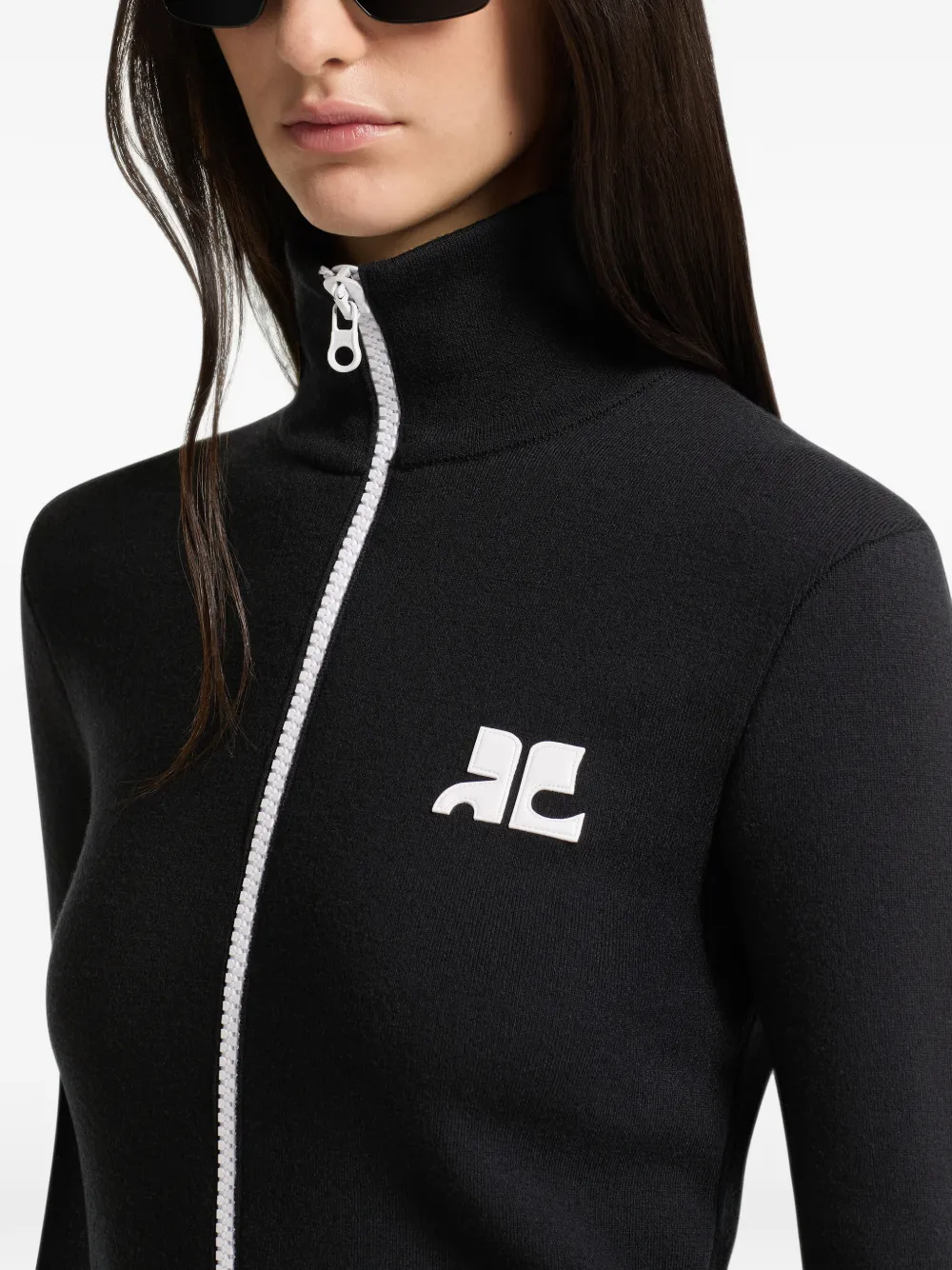 Courrèges Vest met logo-patch en rits Zwart