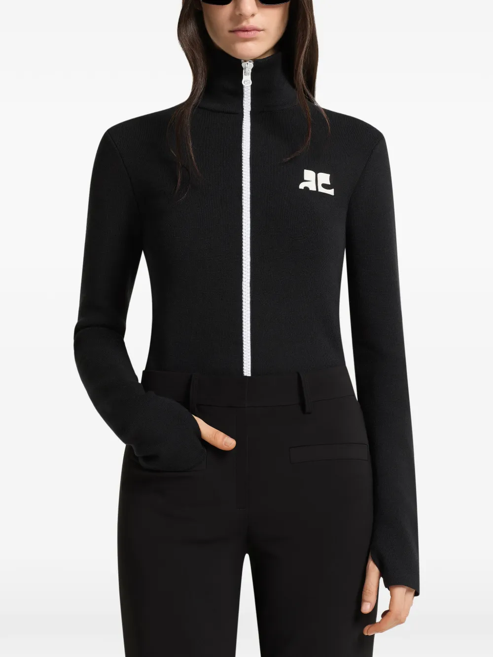 Courrèges Vest met logo-patch en rits Zwart