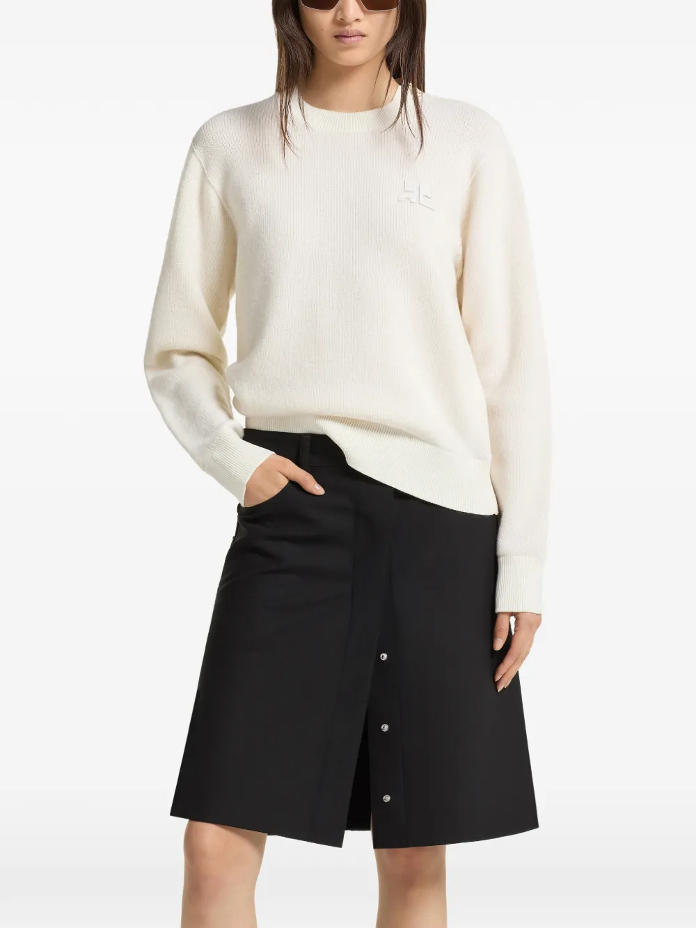 Courrèges Trui met logo-patch en rits op de schouder Beige