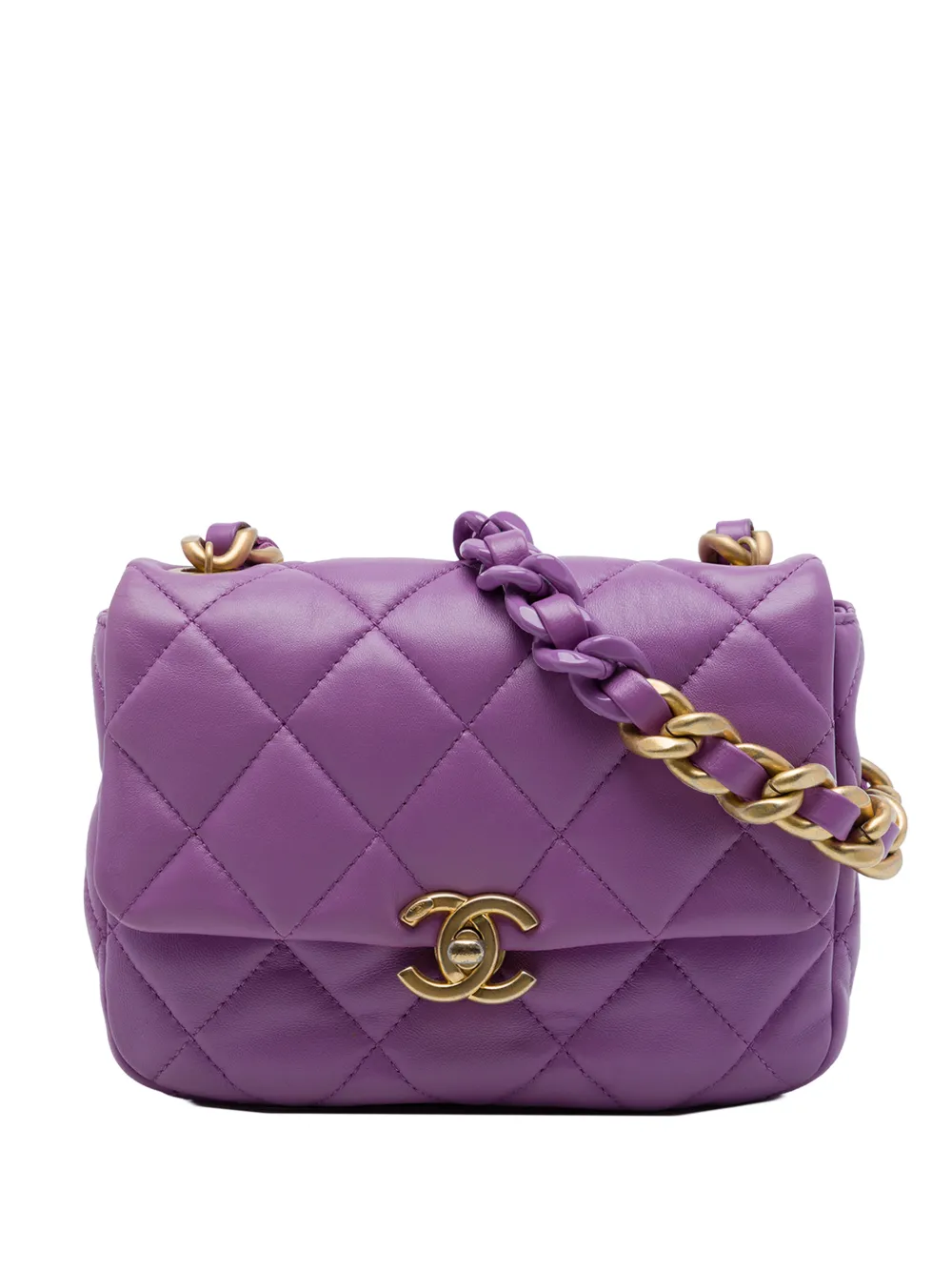 CHANEL Pre-Owned Borsa a tracolla Flap mini in pelle di agnello trapuntata con catena dalla finitura laccata 2021-2026 - Viola