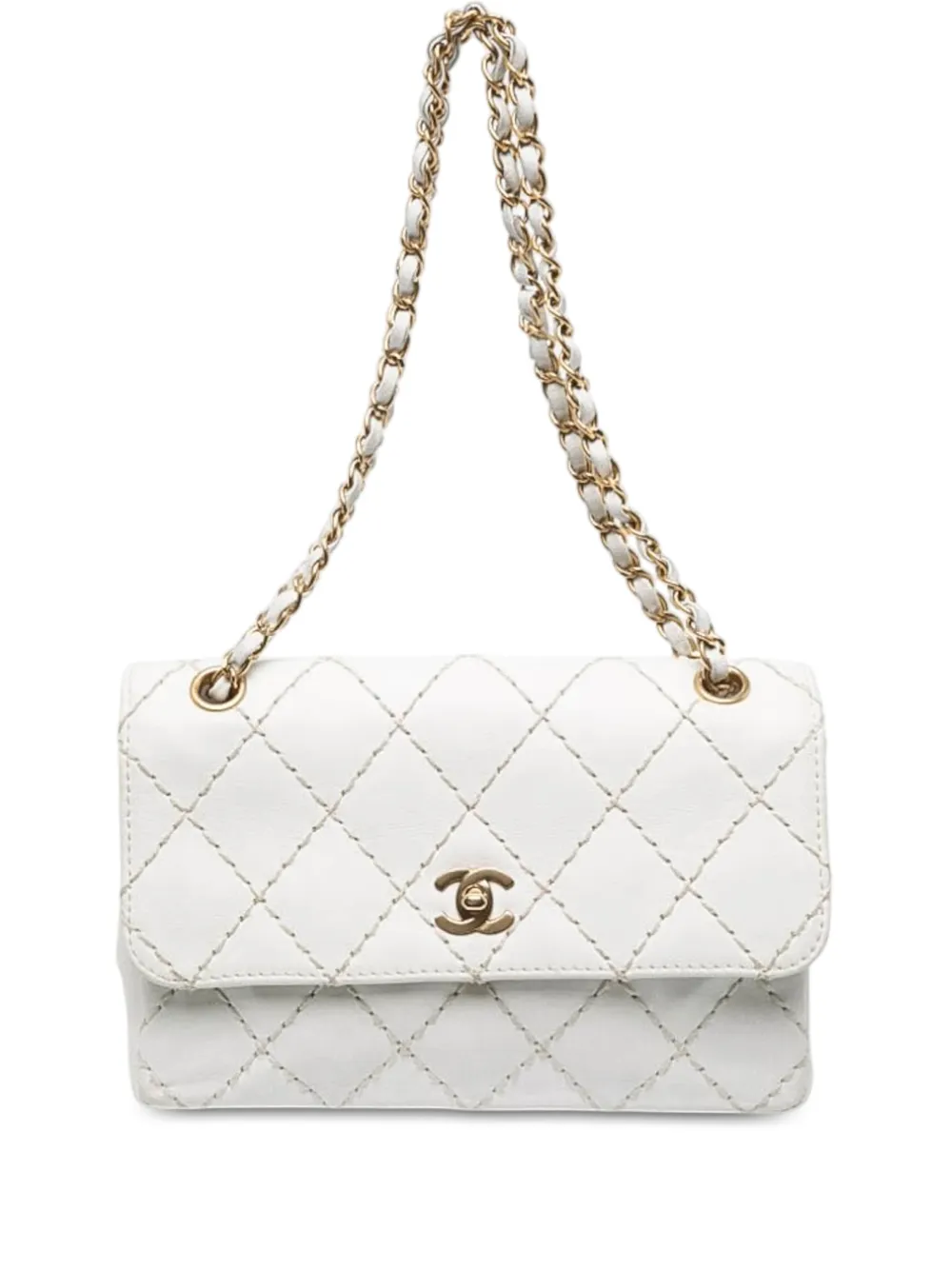 CHANEL Pre-Owned Borsa a spalla Wild Stitch media in pelle di agnello con battente 2000-2002 - Bianco