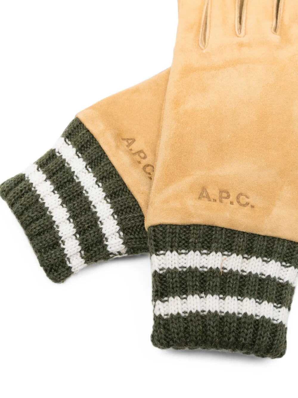A.P.C. Handschoenen met gestreepte manchetten en logo-reliëf Beige