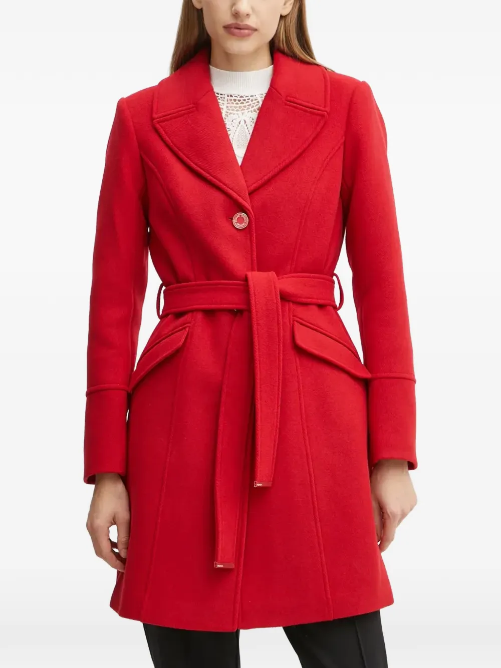 Morgan belted single-breasted coat - Rosso