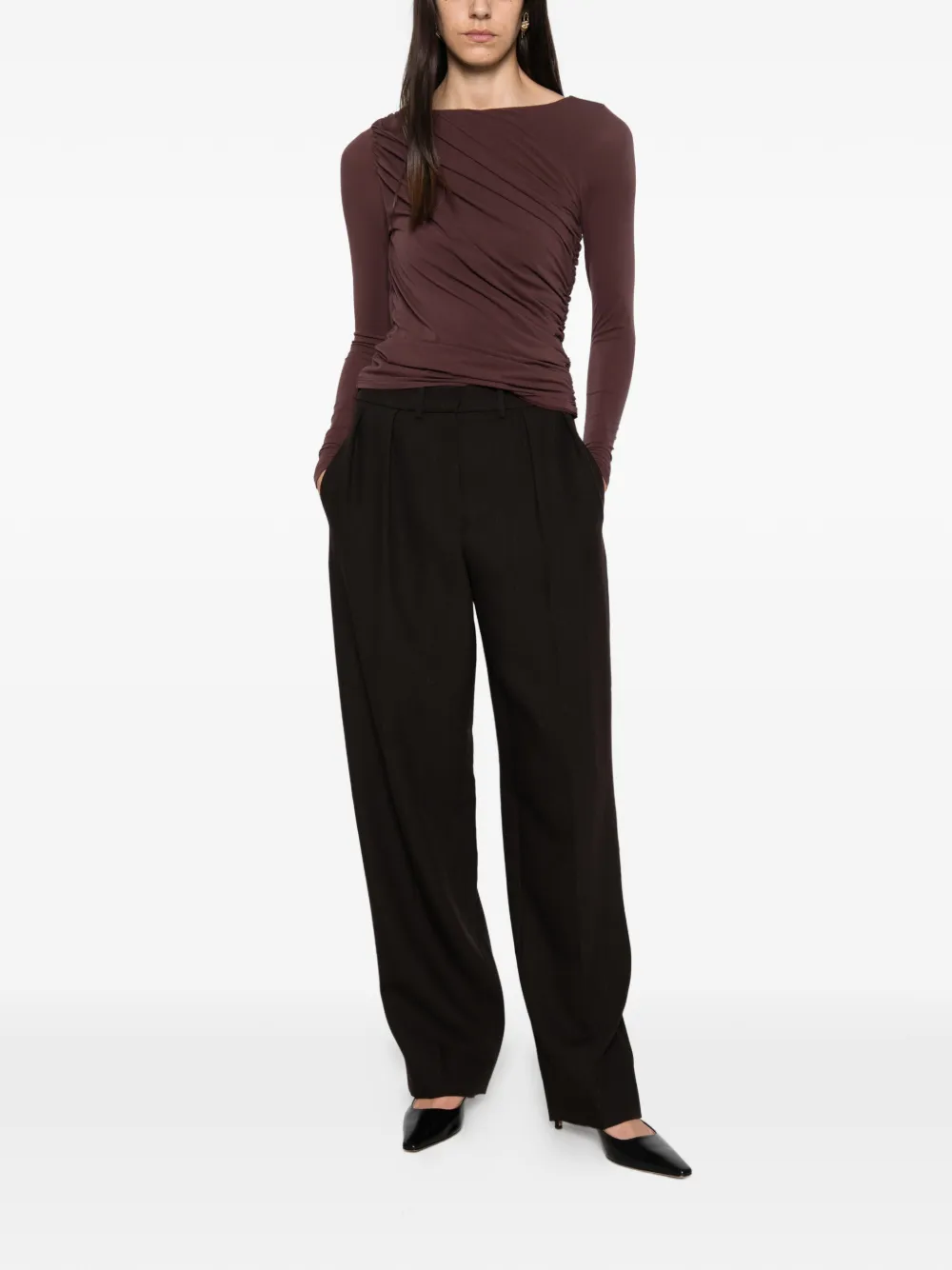FRAME long-sleeve ruched top Rood