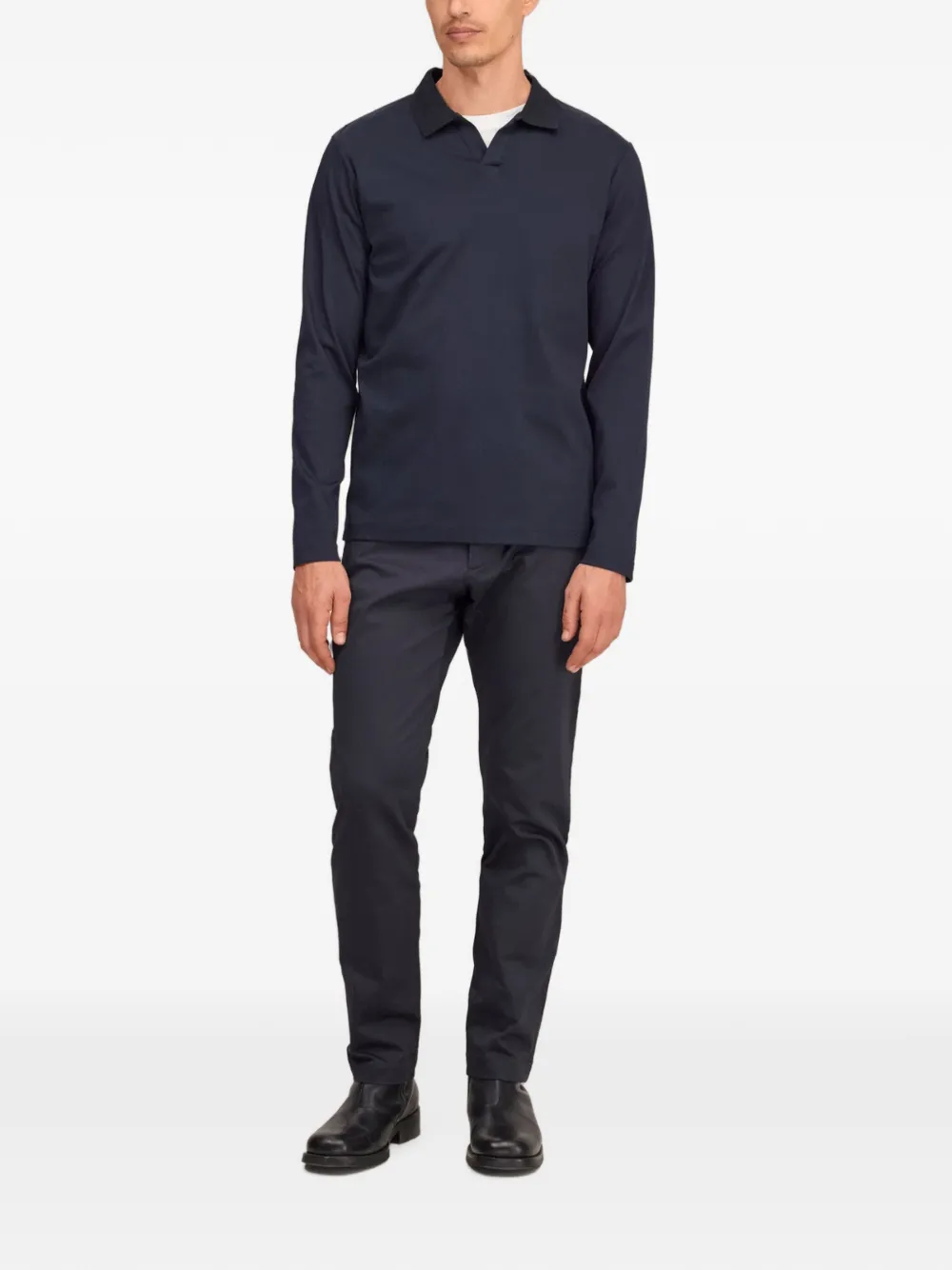 NN07 Paul T-shirt met open kraag en lange mouwen Blauw
