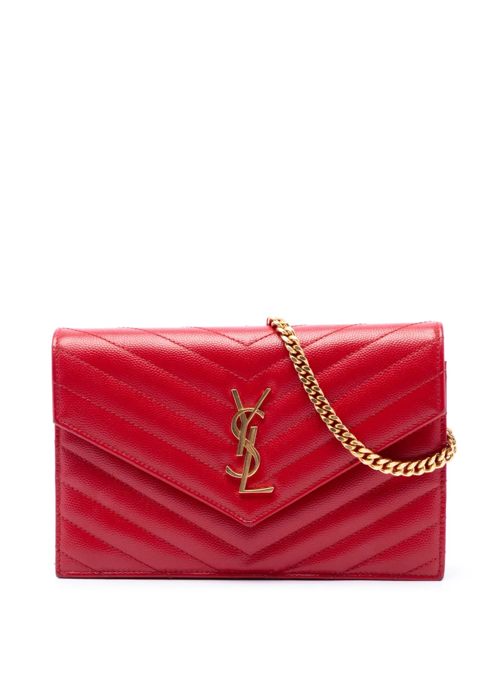 Saint Laurent Pre-Owned portefeuille monogrammé Envelope en cuir matelassé à bride en chaîne (2018) - Rouge