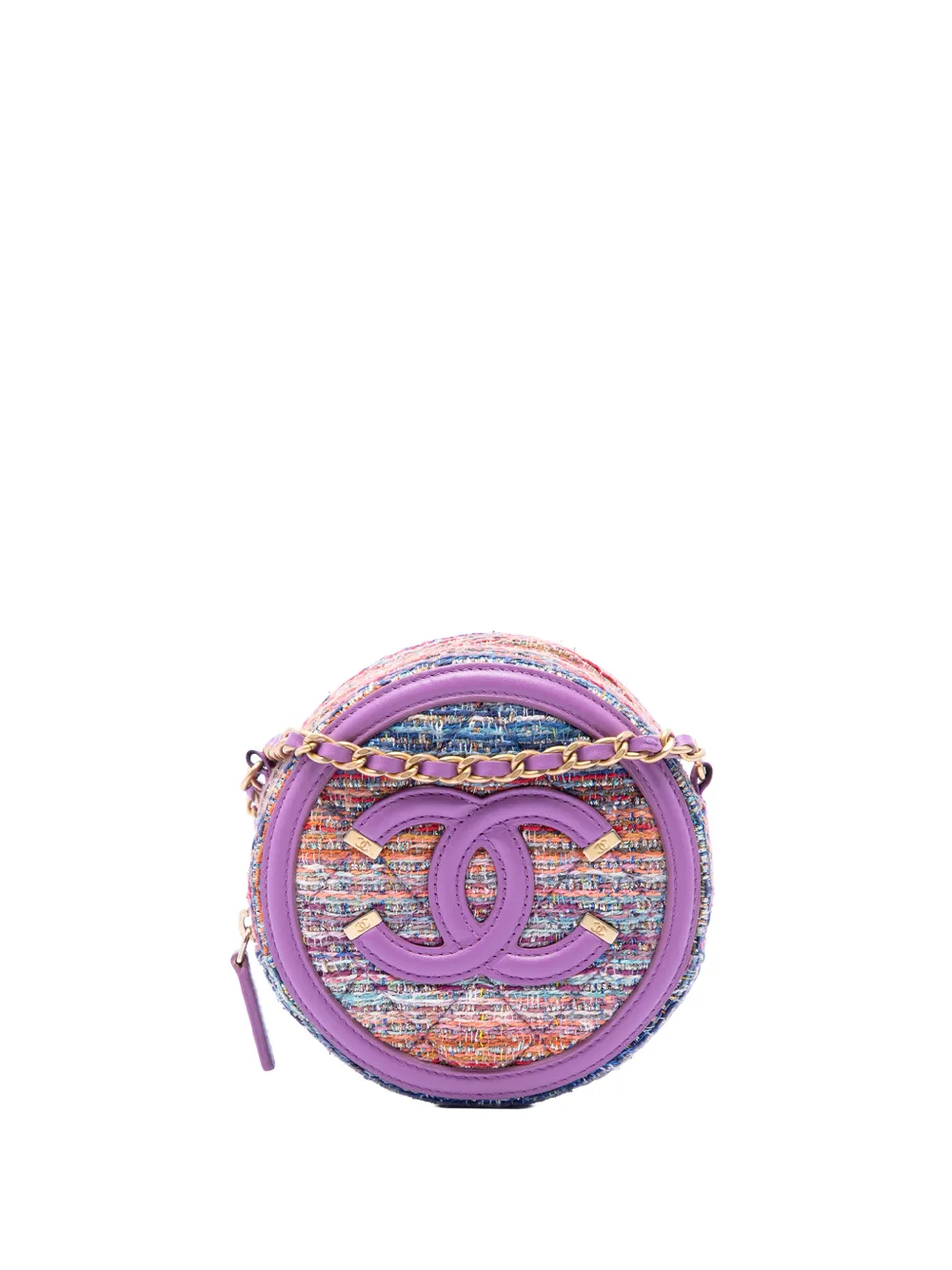CHANEL Pre-Owned 2019 Tweed CC Filigree Round crossbody bag - Viola