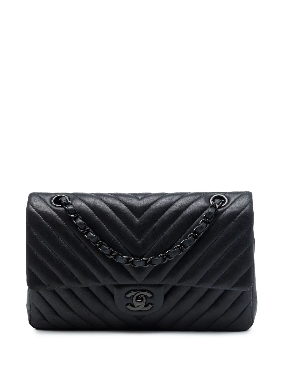 CHANEL Pre-Owned 2015-2016 Medium Classic Chevron Lambskin So Black Double Flap shoulder bag - Nero