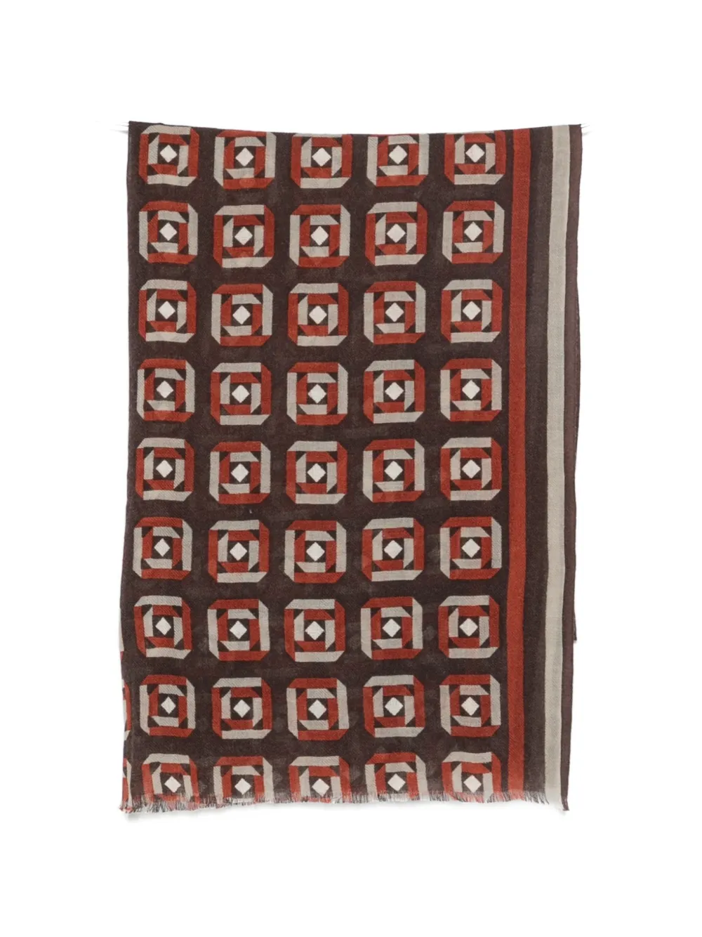 Baobab Geometric-print Frayed Scarf In Brown