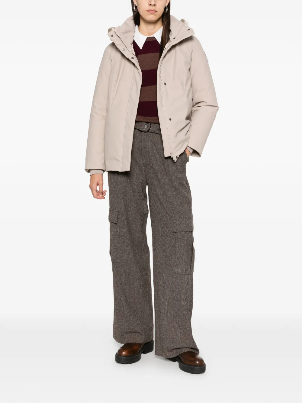 Bomboogie Hooded Quilted Jacket In Neutral