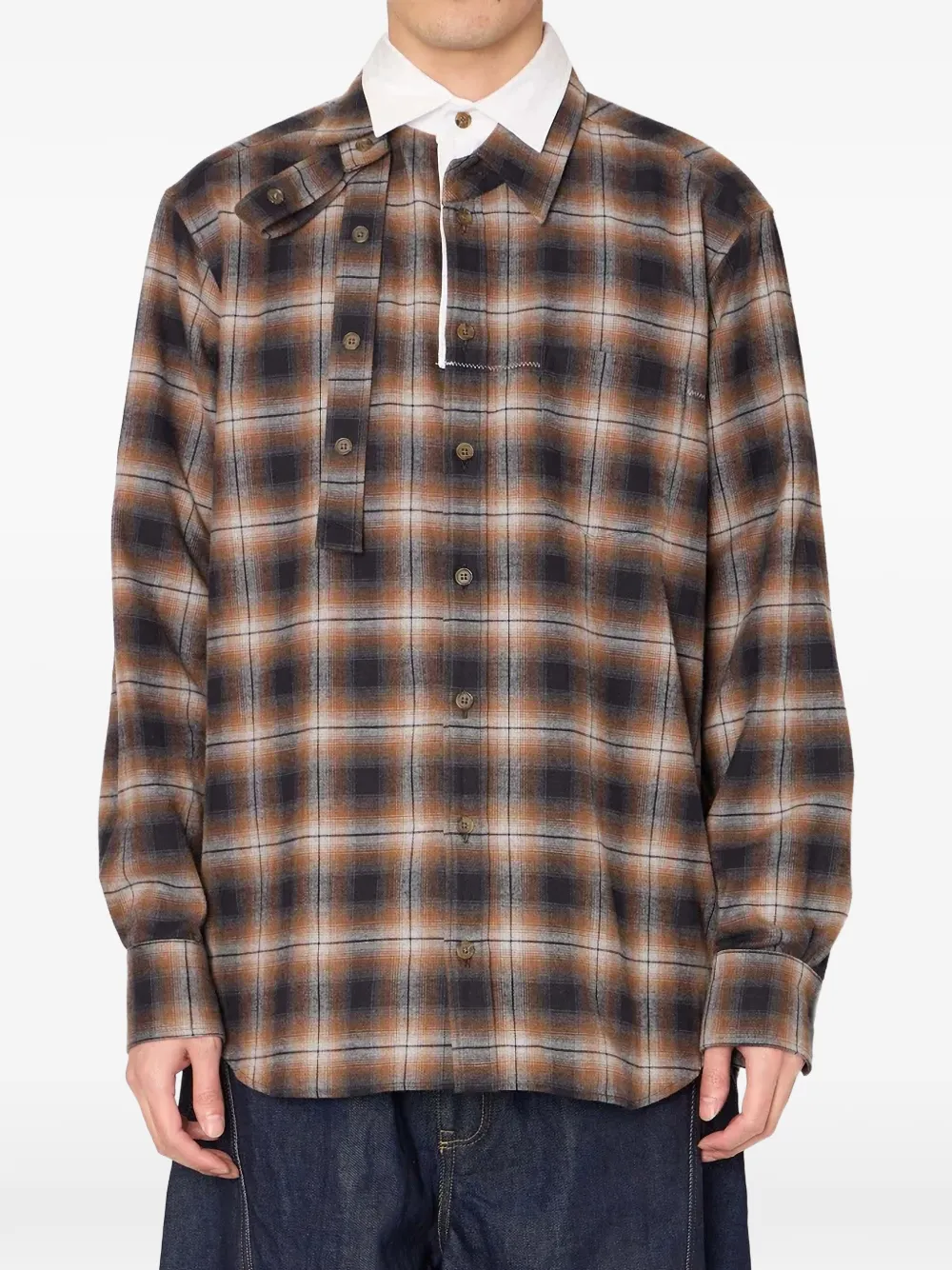 Kolor Checked Layered-collar Shirt In 褐色