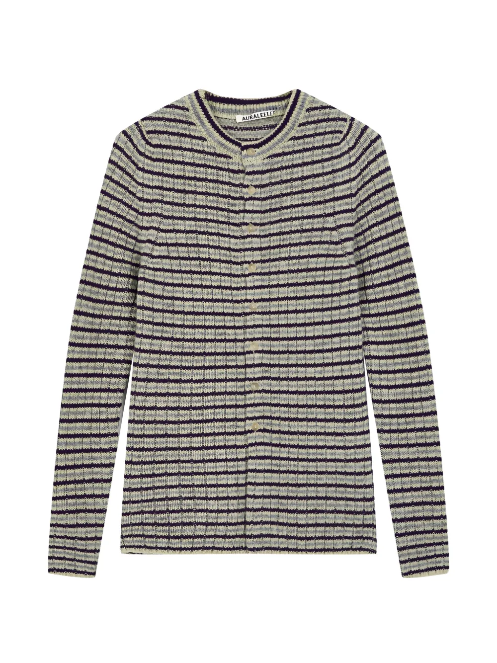 Auralee Striped Rib-knit Cardigan In 绿色