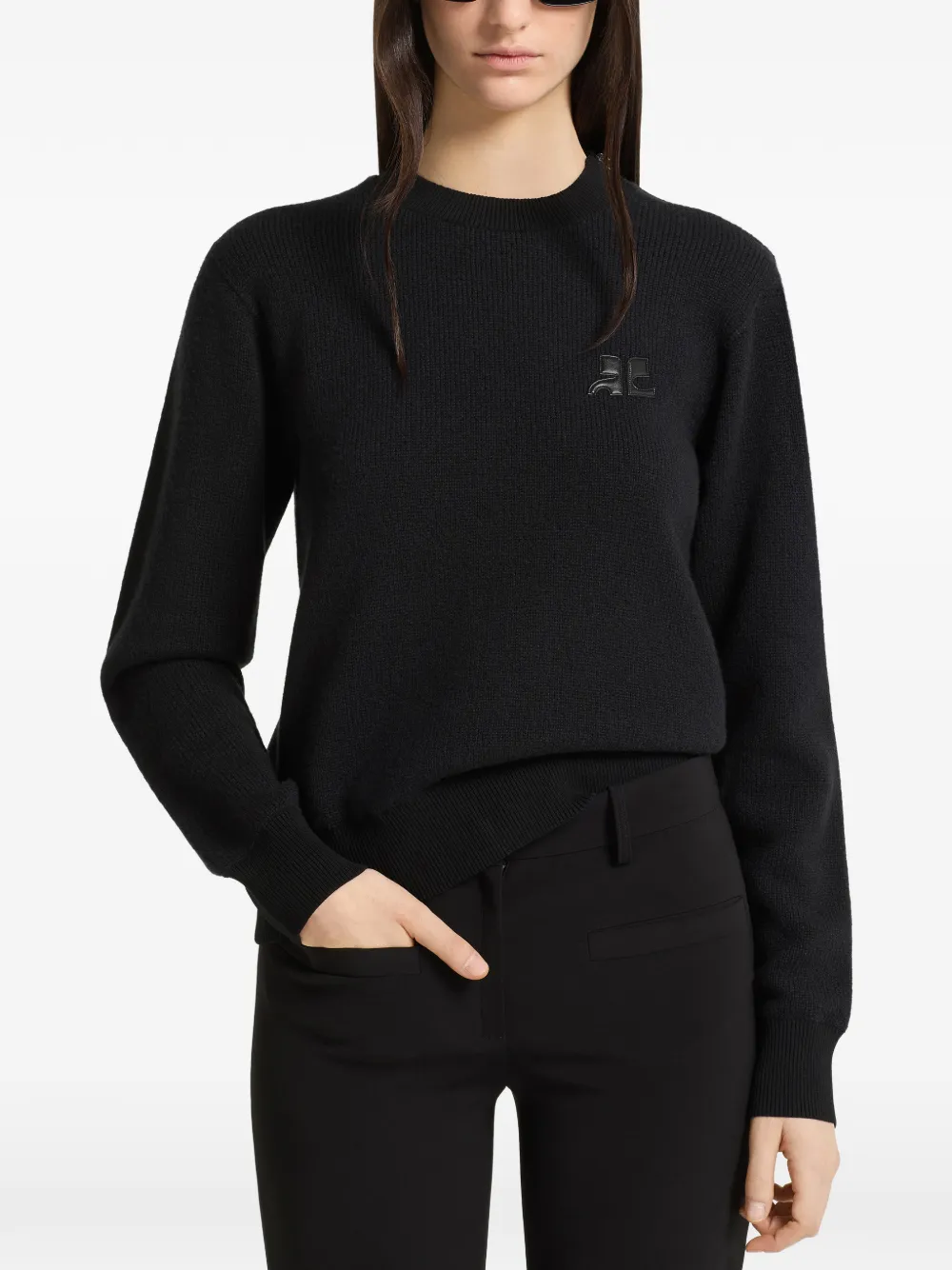 Courrèges Trui met logo-patch en schouderrits Zwart