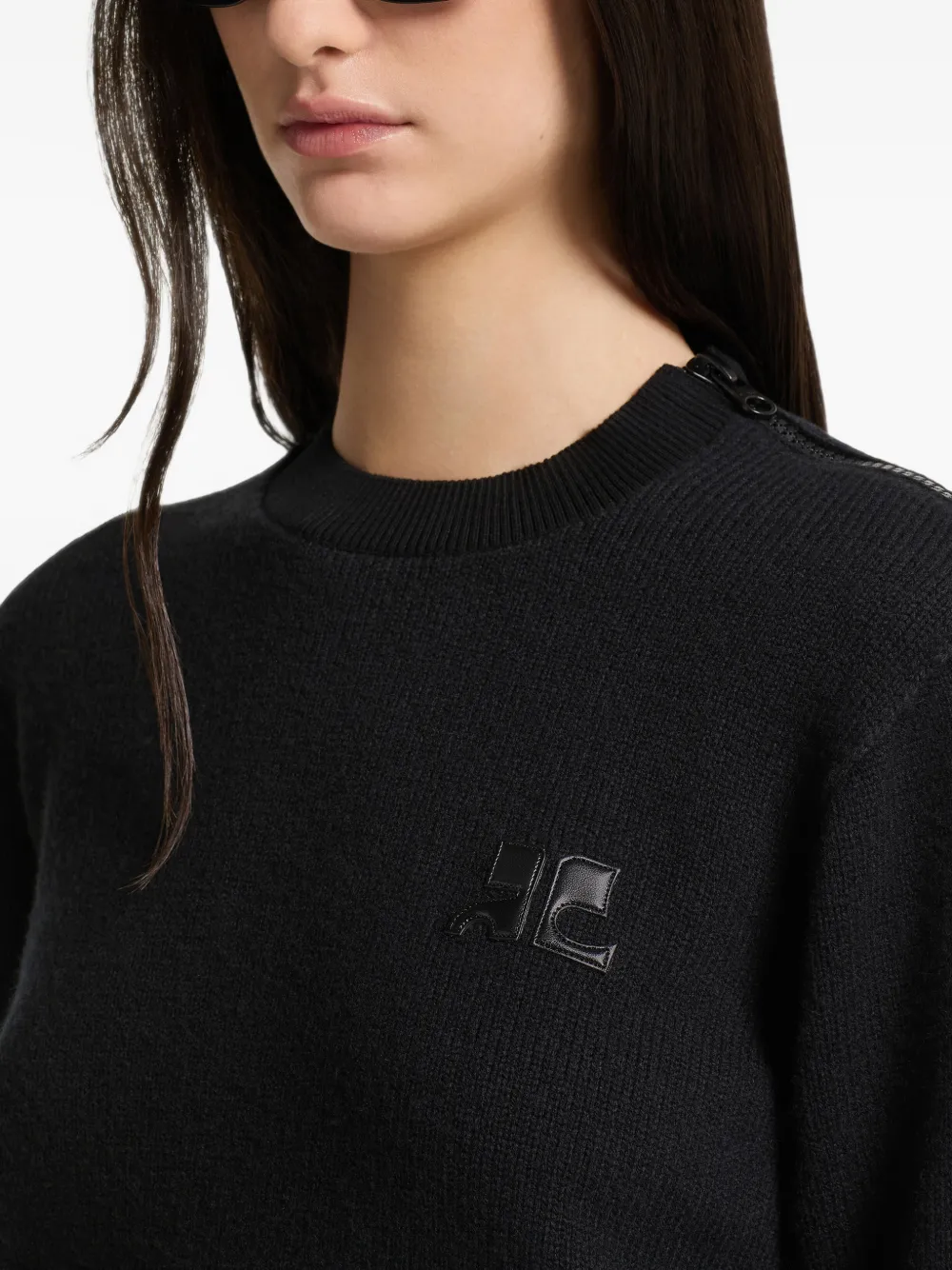 Courrèges Trui met logo-patch en schouderrits Zwart