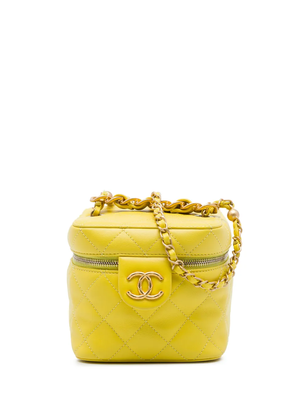 CHANEL Pre-Owned Trousse CC piccola in pelle di agnello trapuntata con catena 2021-2026 - Giallo