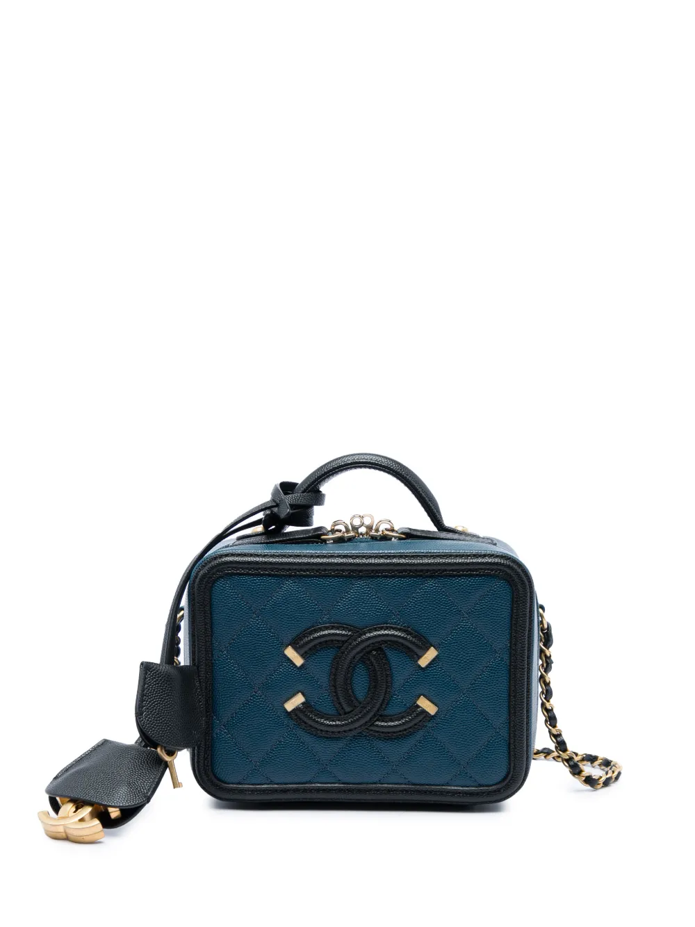 CHANEL Pre-Owned Trousse CC Filigree piccola in pelle Caviar bicolore 2019 - Blu