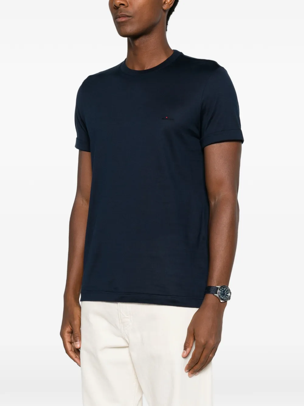 Kiton logo-embroidered round-neck T-shirt Blauw