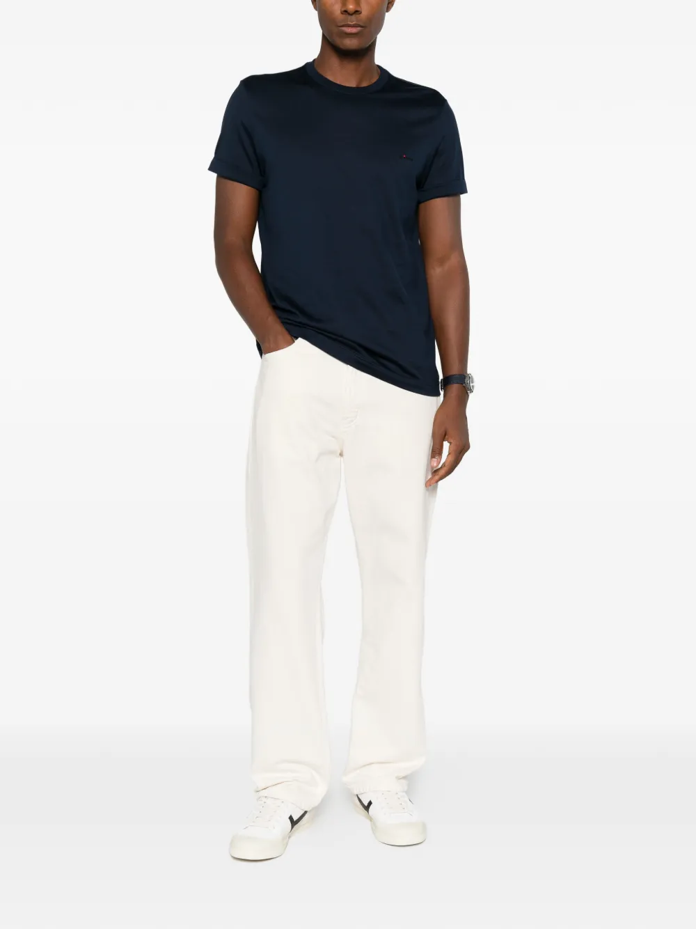 Kiton logo-embroidered round-neck T-shirt Blauw