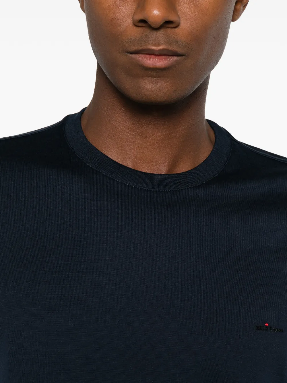 Kiton logo-embroidered round-neck T-shirt Blauw