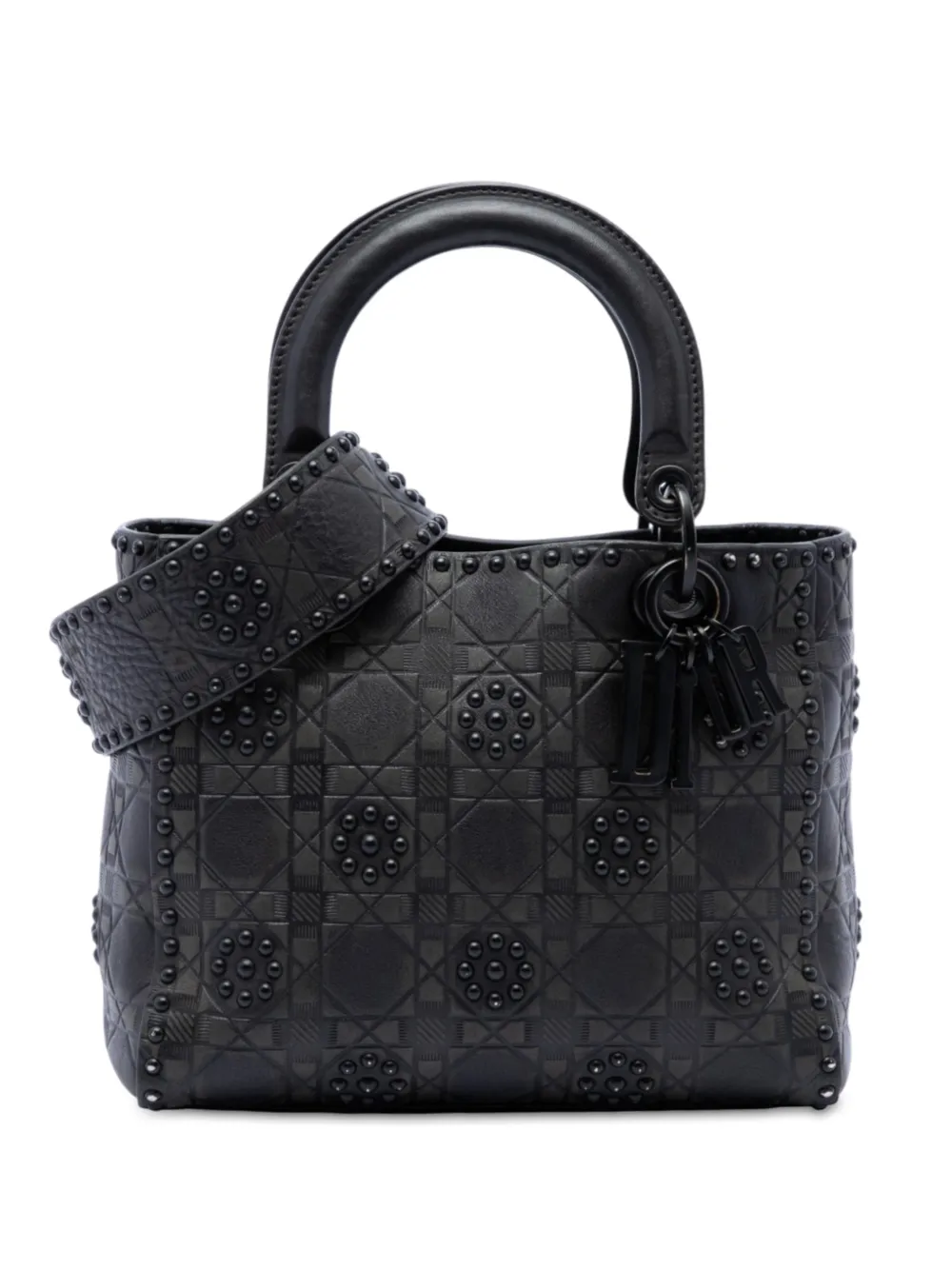 Christian Dior Pre-Owned 2018 Medium Ultra Matte Calfskin Cannage Studded Supple Lady Dior satchel - Schwarz