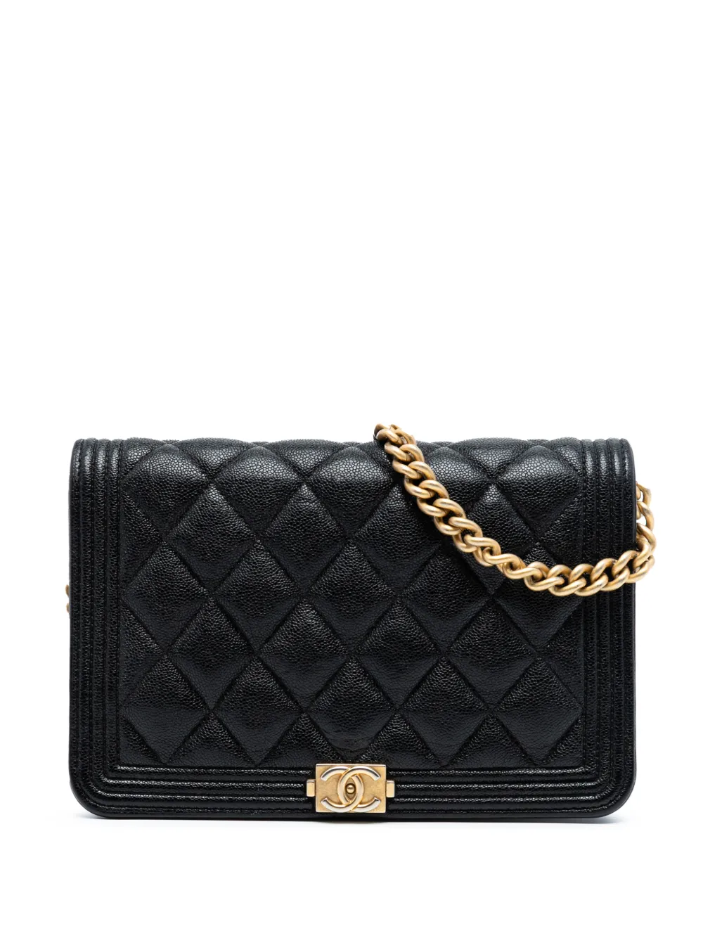 CHANEL Pre-Owned 2019 Quilted Caviar Boy Wallet on Chain crossbody bag - Schwarz