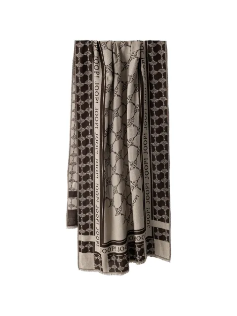 Joop! Cornflower-pattern fringed scarf