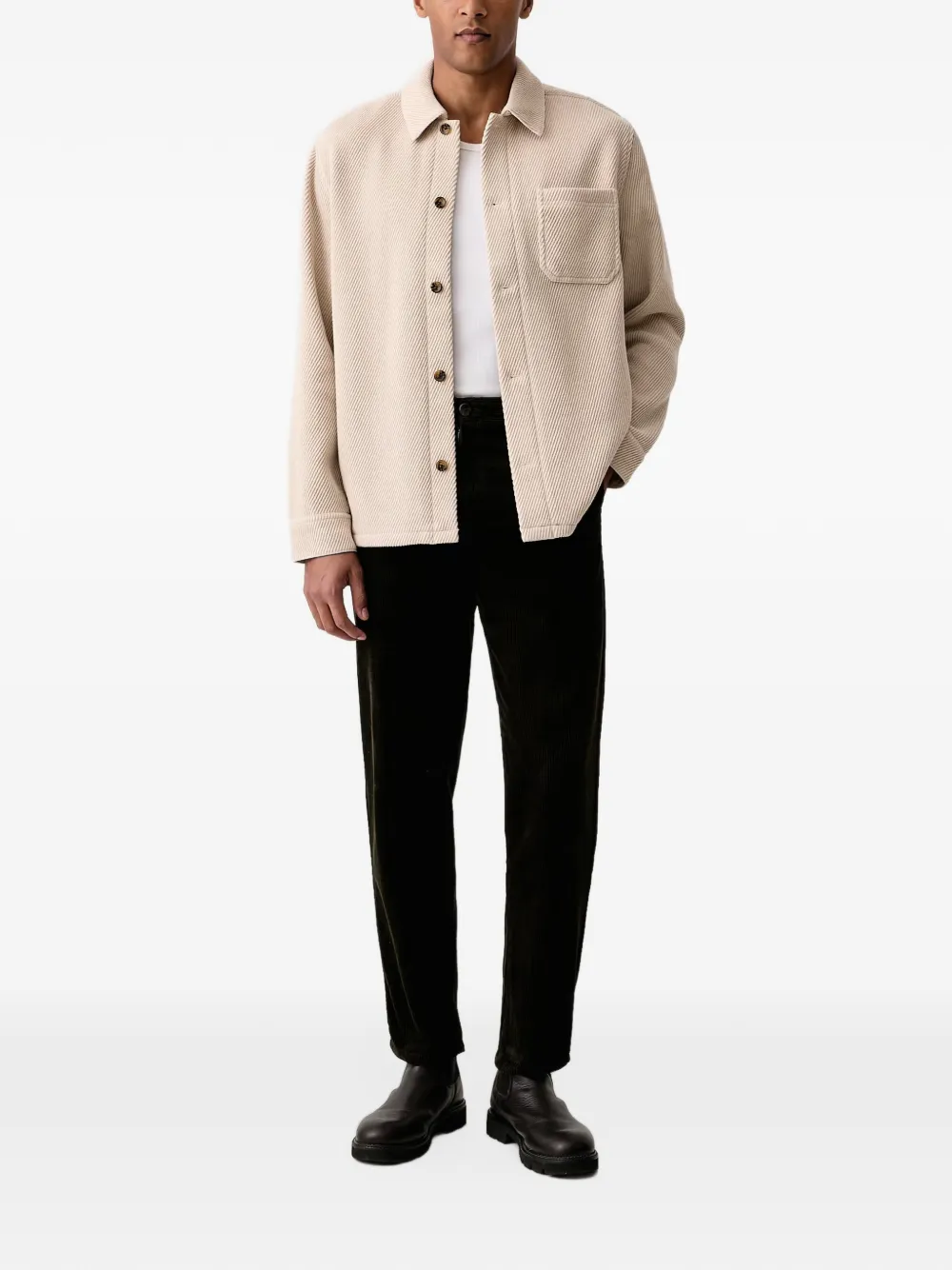 Les Deux diagonal-stripe chest-pocket overshirt Beige