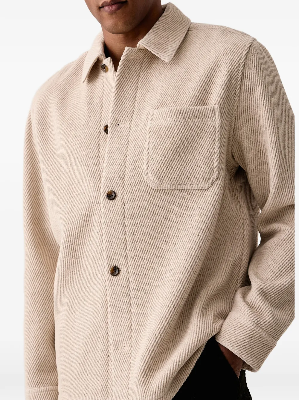 Les Deux diagonal-stripe chest-pocket overshirt Beige