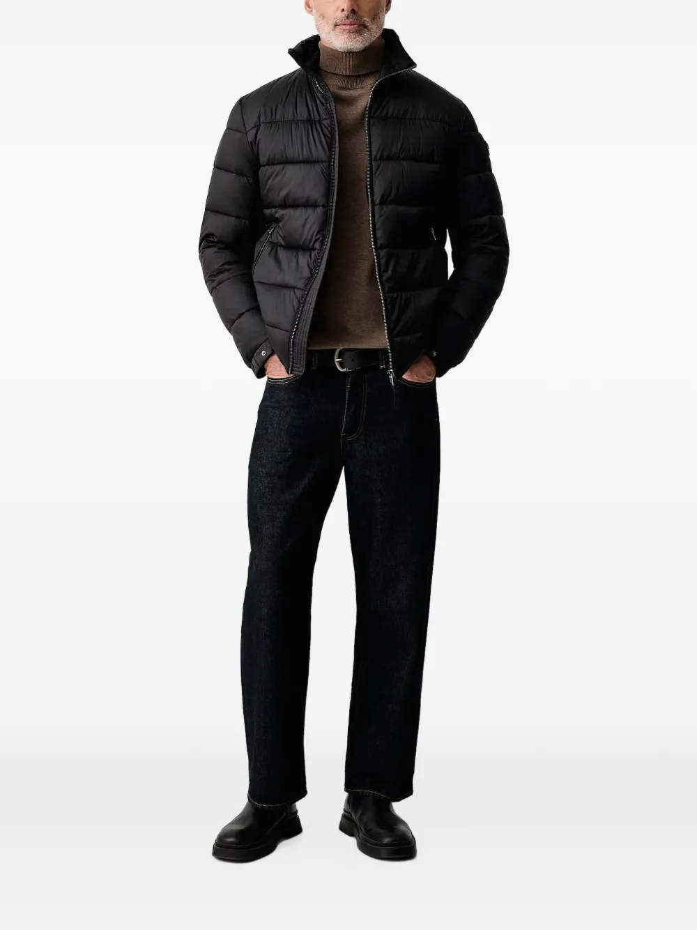 Joop! quilted zip-up jacket Zwart