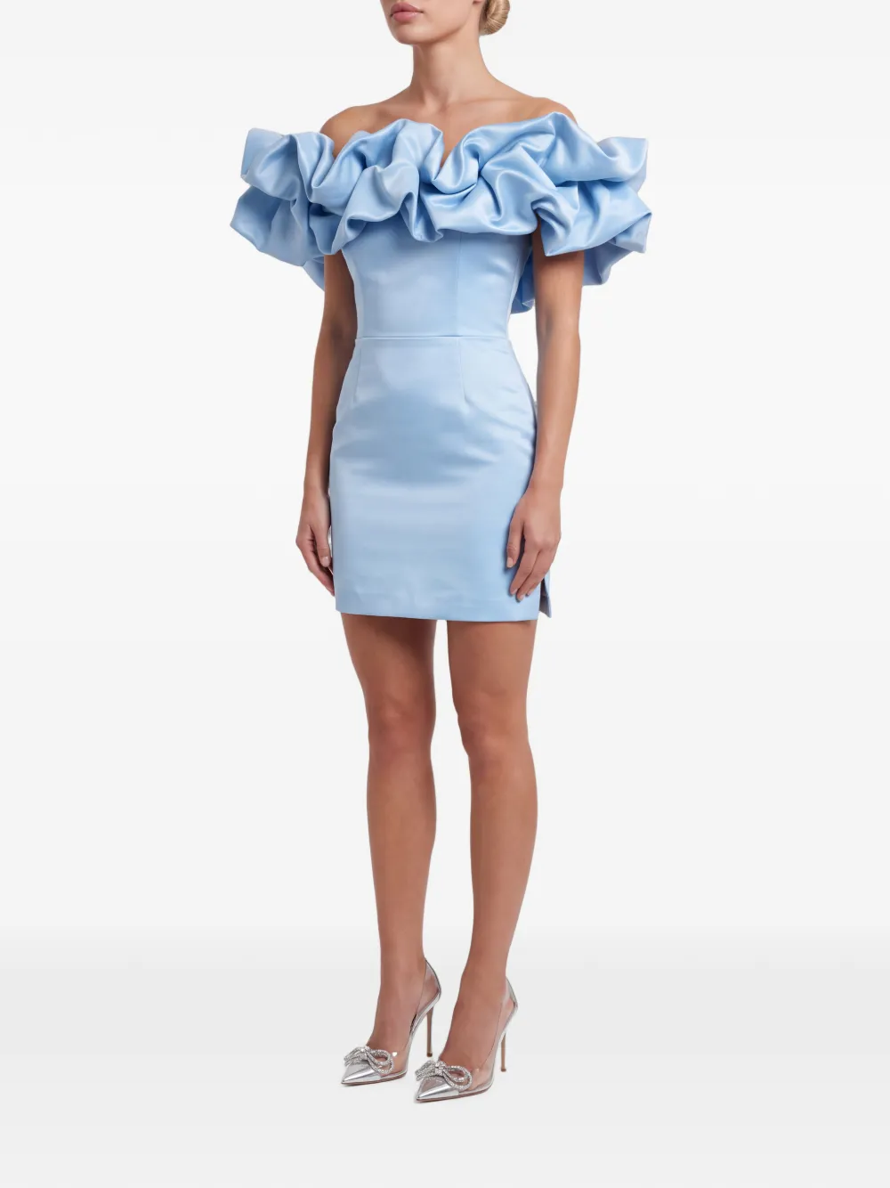 POST MERIDIEM Meringue mini-jurk met ruches Blauw