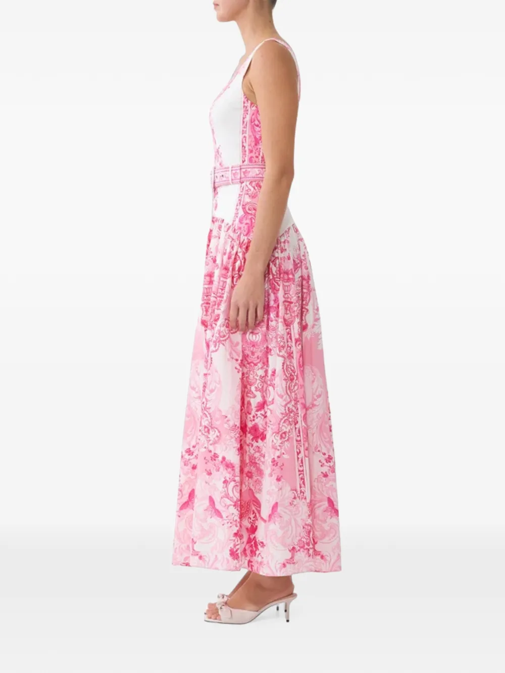 Camilla Midi-jurk met bloemenprint en ceintuur Wit