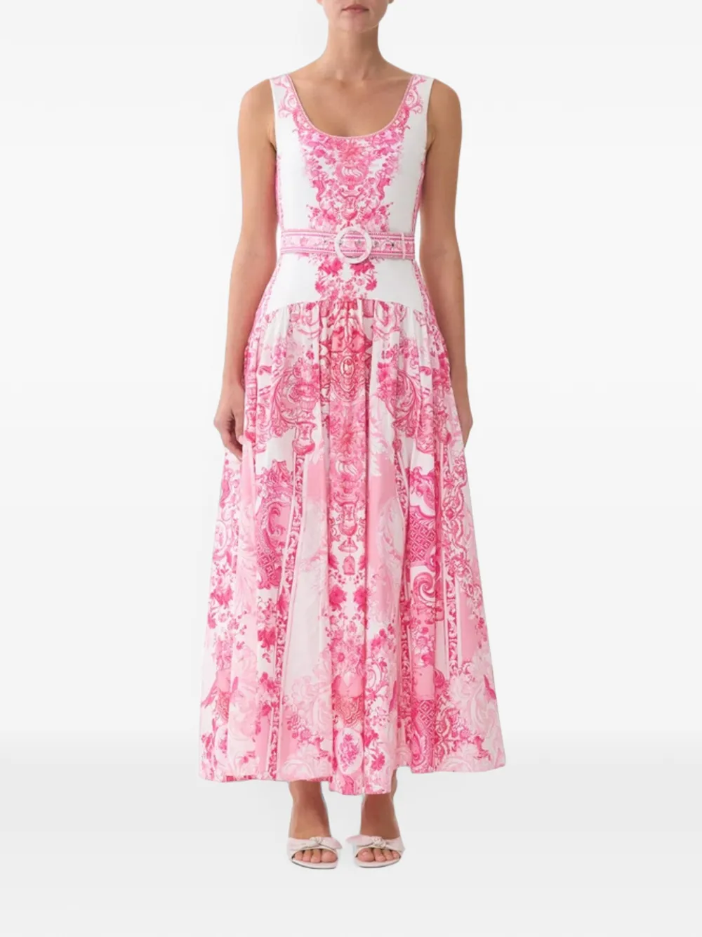 Camilla Midi-jurk met bloemenprint en ceintuur Wit