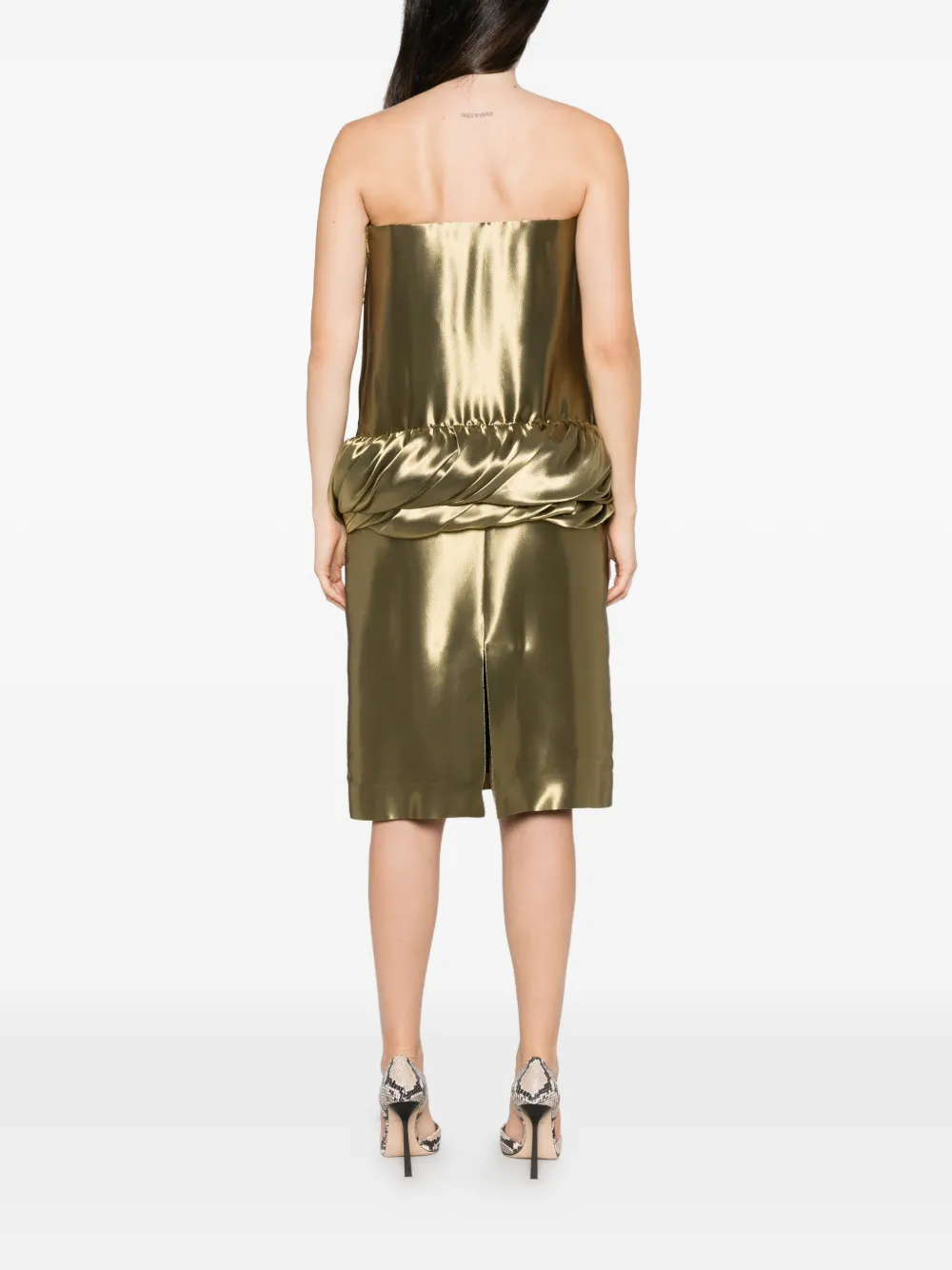 Ferragamo Strapless midi-jurk met gedrapeerd detail Goud