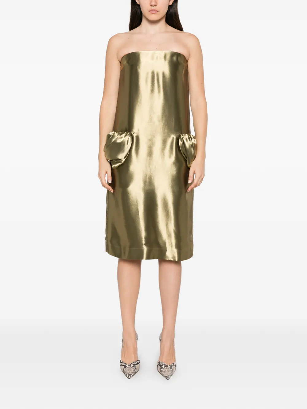 Ferragamo Strapless midi-jurk met gedrapeerd detail Goud