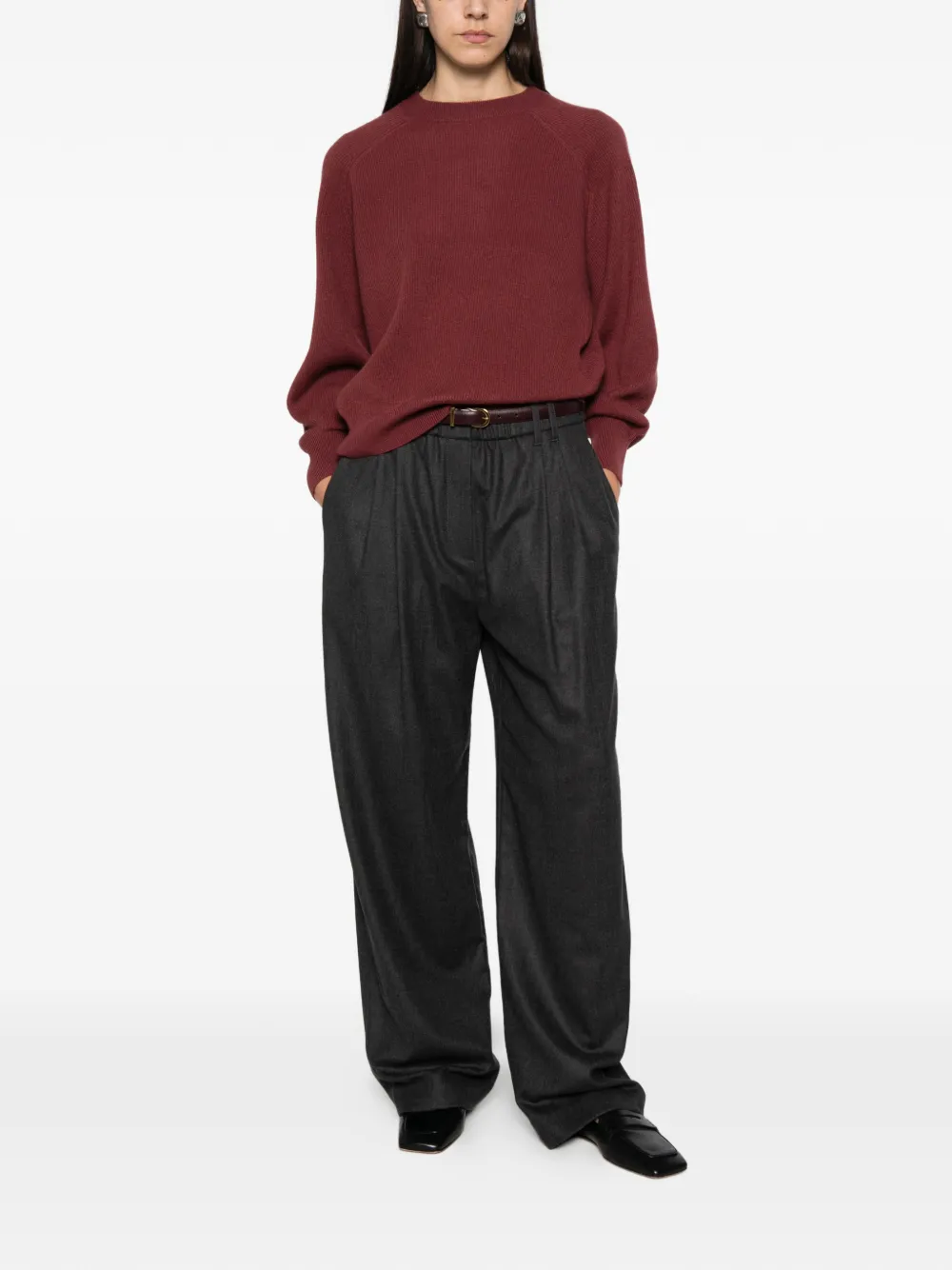 Brunello Cucinelli ribbed-knit raglan-sleeve sweater Rood