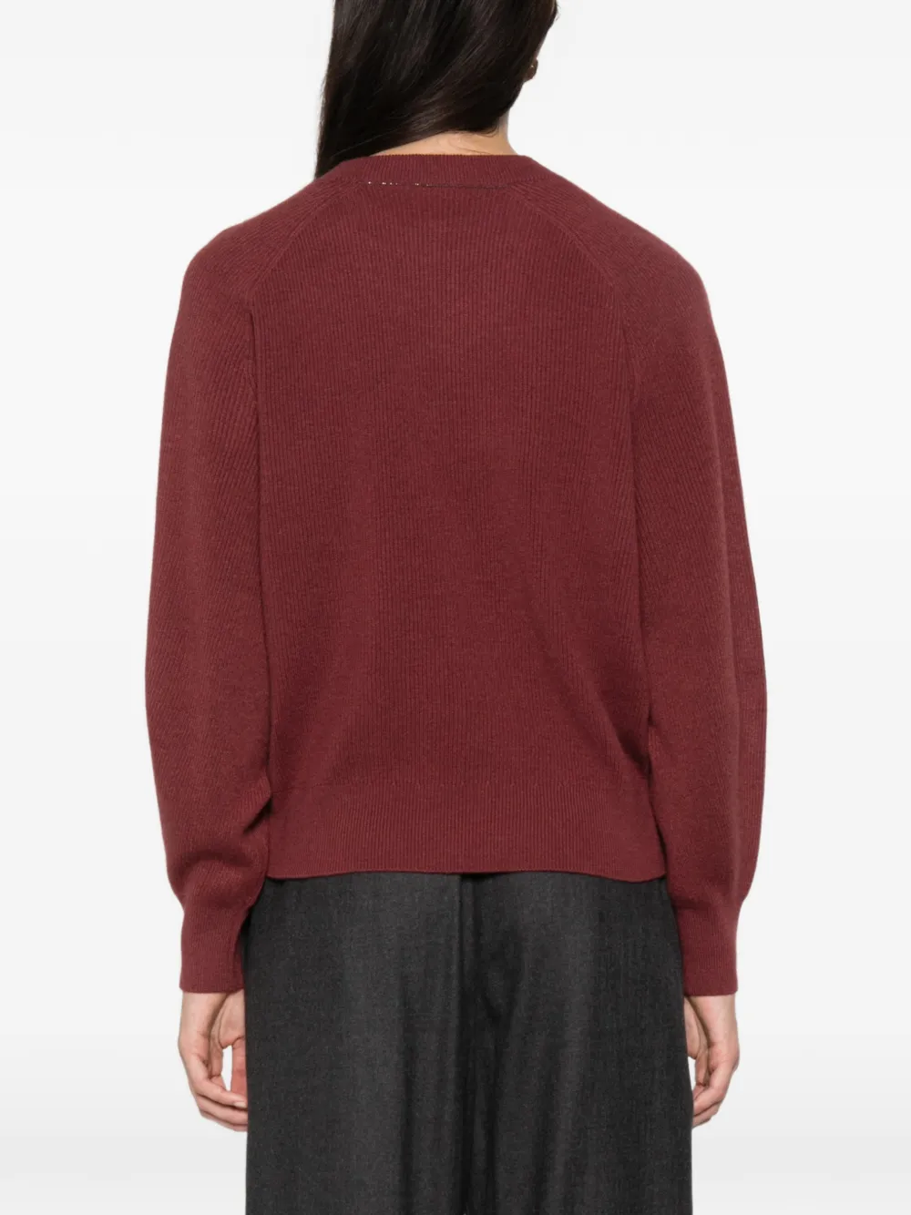 Brunello Cucinelli ribbed-knit raglan-sleeve sweater Rood