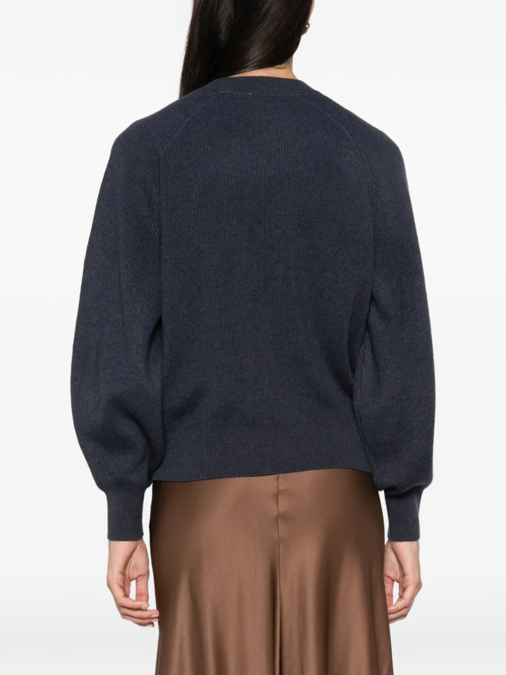 Brunello Cucinelli ribbed-knit raglan-sleeve sweater Blauw