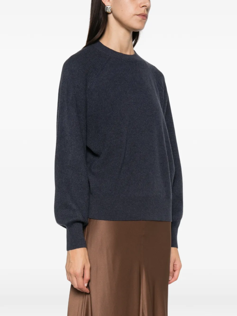Brunello Cucinelli ribbed-knit raglan-sleeve sweater Blauw