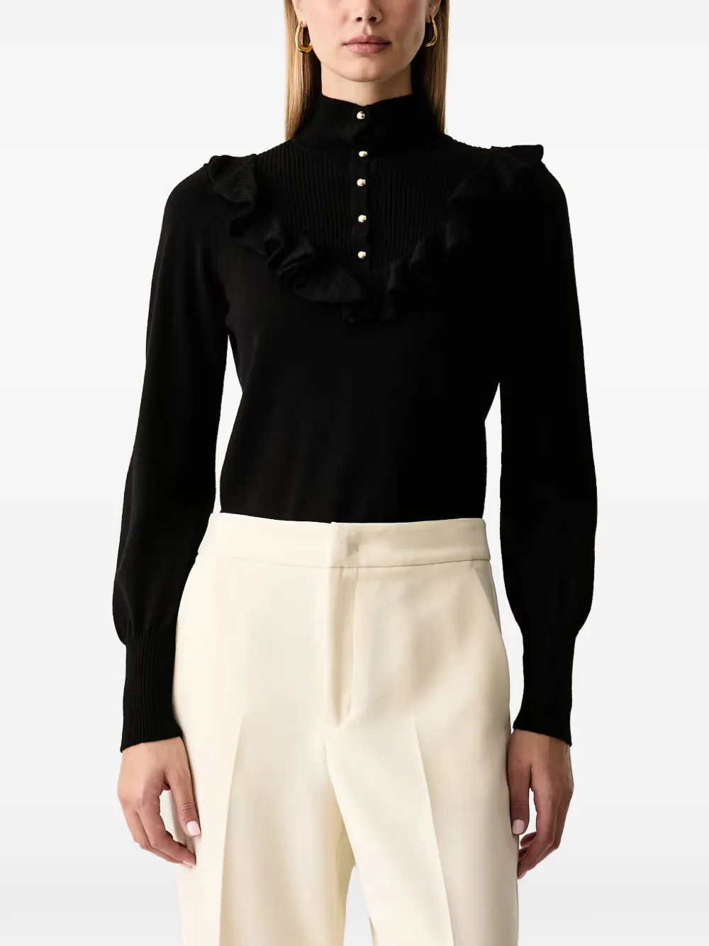 LUISA SPAGNOLI Maratea ruffle-trimmed button-up sweater - Noir