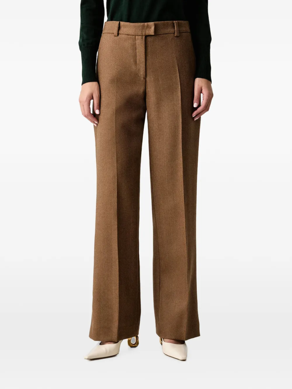 LUISA SPAGNOLI Optare herringbone-pattern straight-leg trousers - Marron