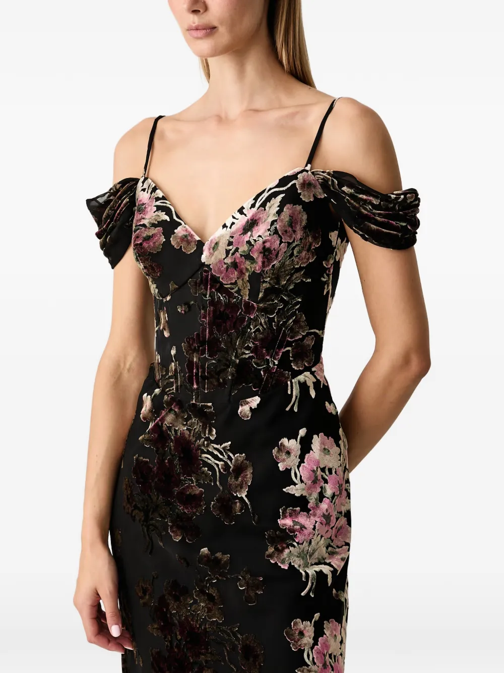 LUISA SPAGNOLI Generosita off-shoulder midi-jurk met bloemenprint Zwart