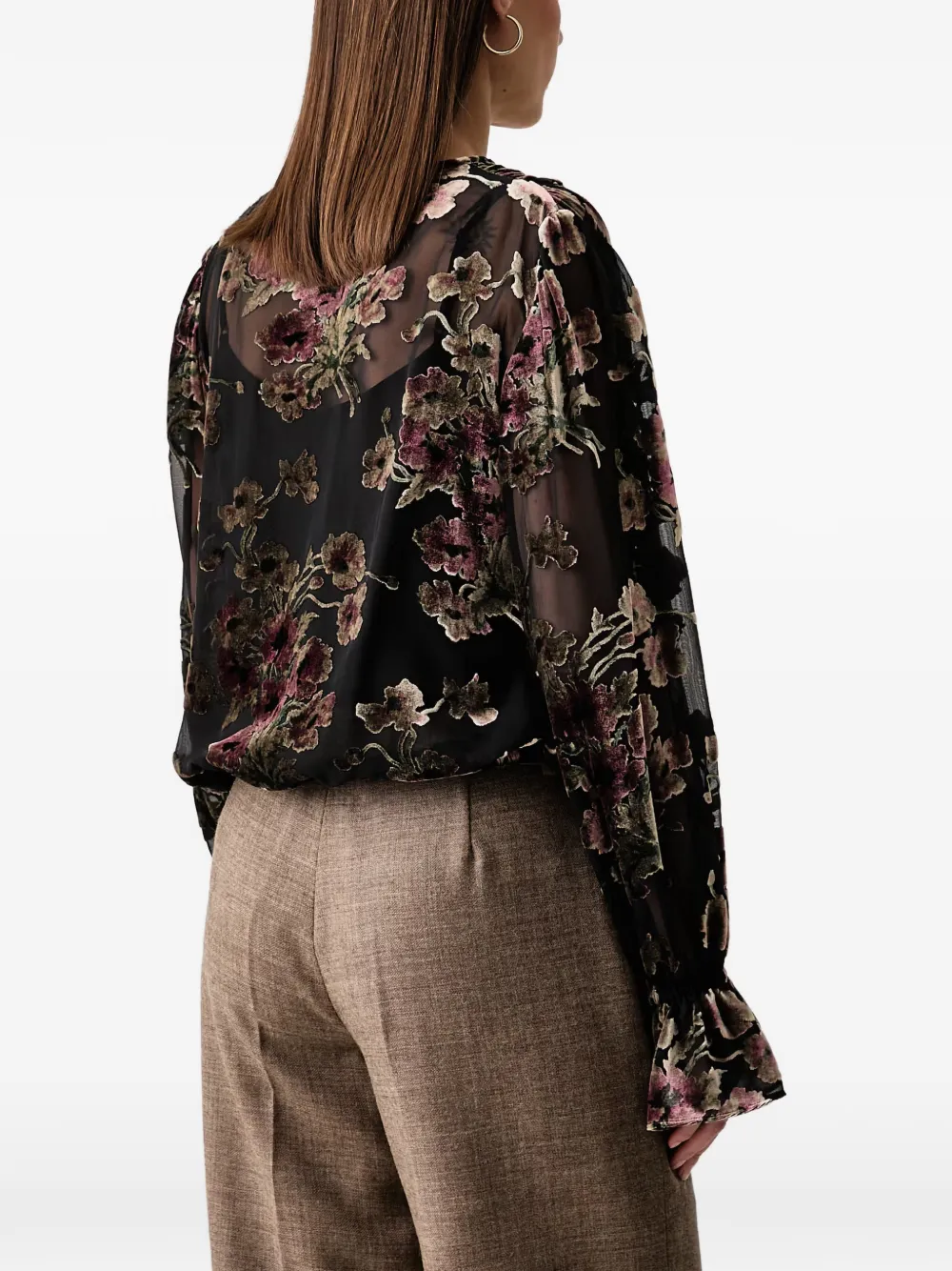 LUISA SPAGNOLI Lotty wikkelblouse met bloemen-patroon en burn-outeffect Zwart