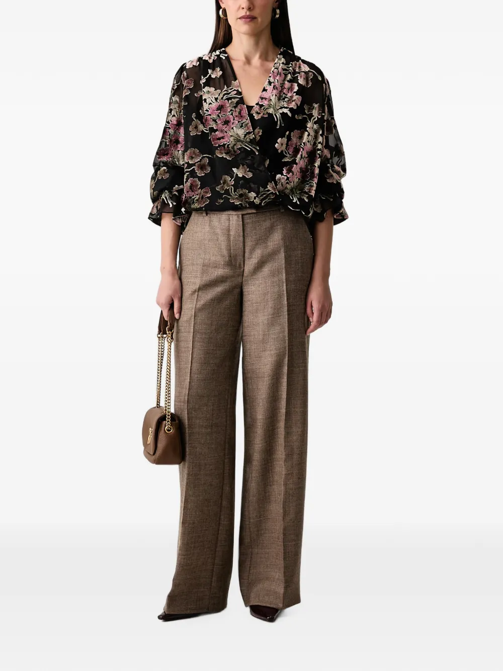 LUISA SPAGNOLI Lotty wikkelblouse met bloemen-patroon en burn-outeffect Zwart