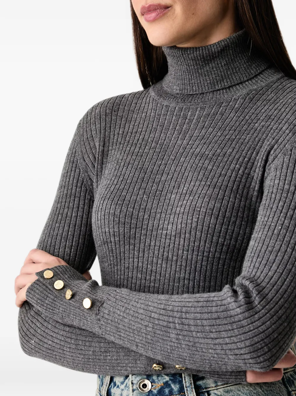 LUISA SPAGNOLI Meritare ribgebreid T-shirt met lange mouwen Grijs