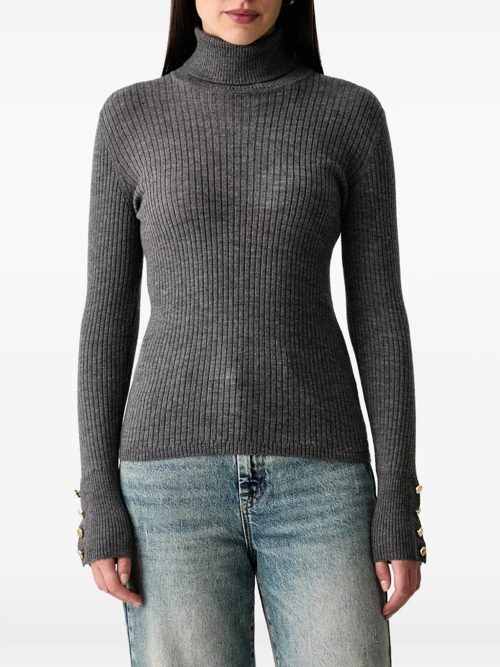 LUISA SPAGNOLI Meritare ribbed-knit long-sleeve T-shirt - Gris