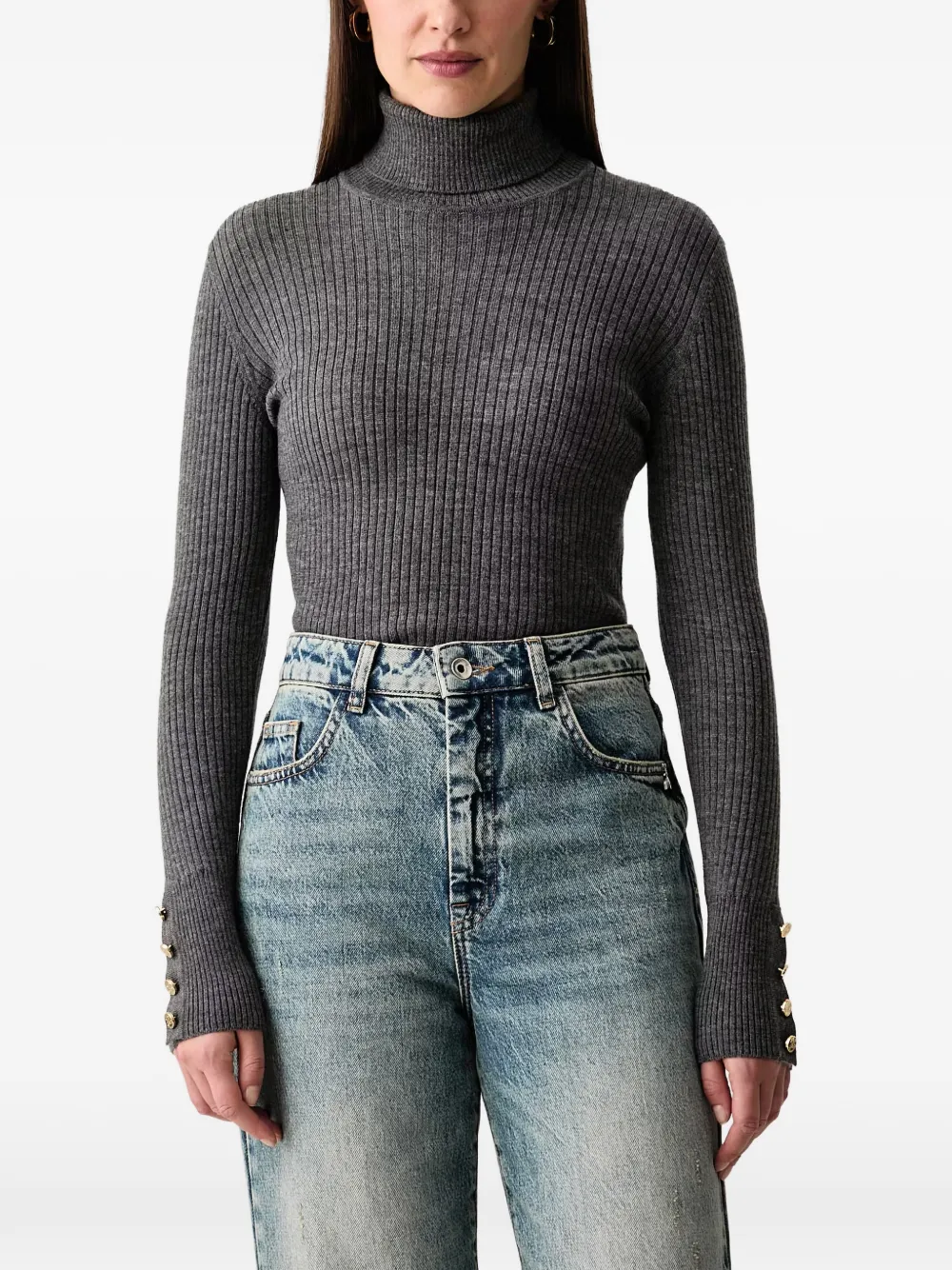 LUISA SPAGNOLI Meritare ribgebreid T-shirt met lange mouwen Grijs