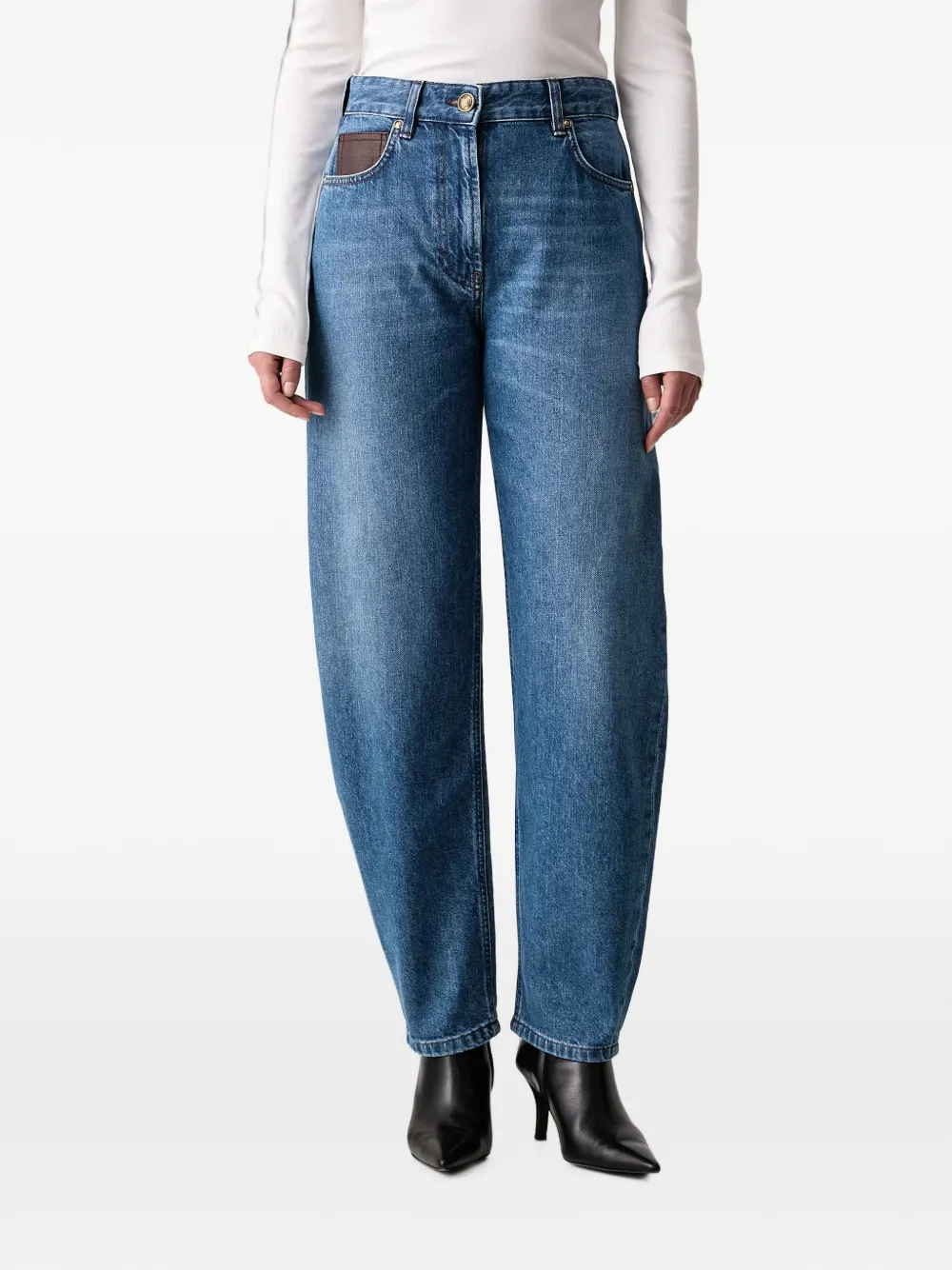 LUISA SPAGNOLI Onega leather-trim barrel-leg jeans - Bleu