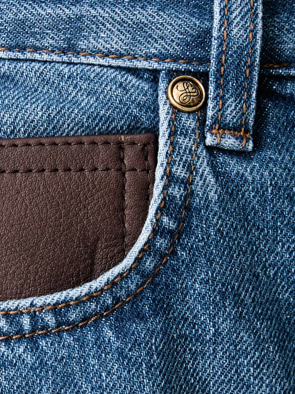 LUISA SPAGNOLI Onega jeans met barrel-pijpen en leren afwerking Blauw