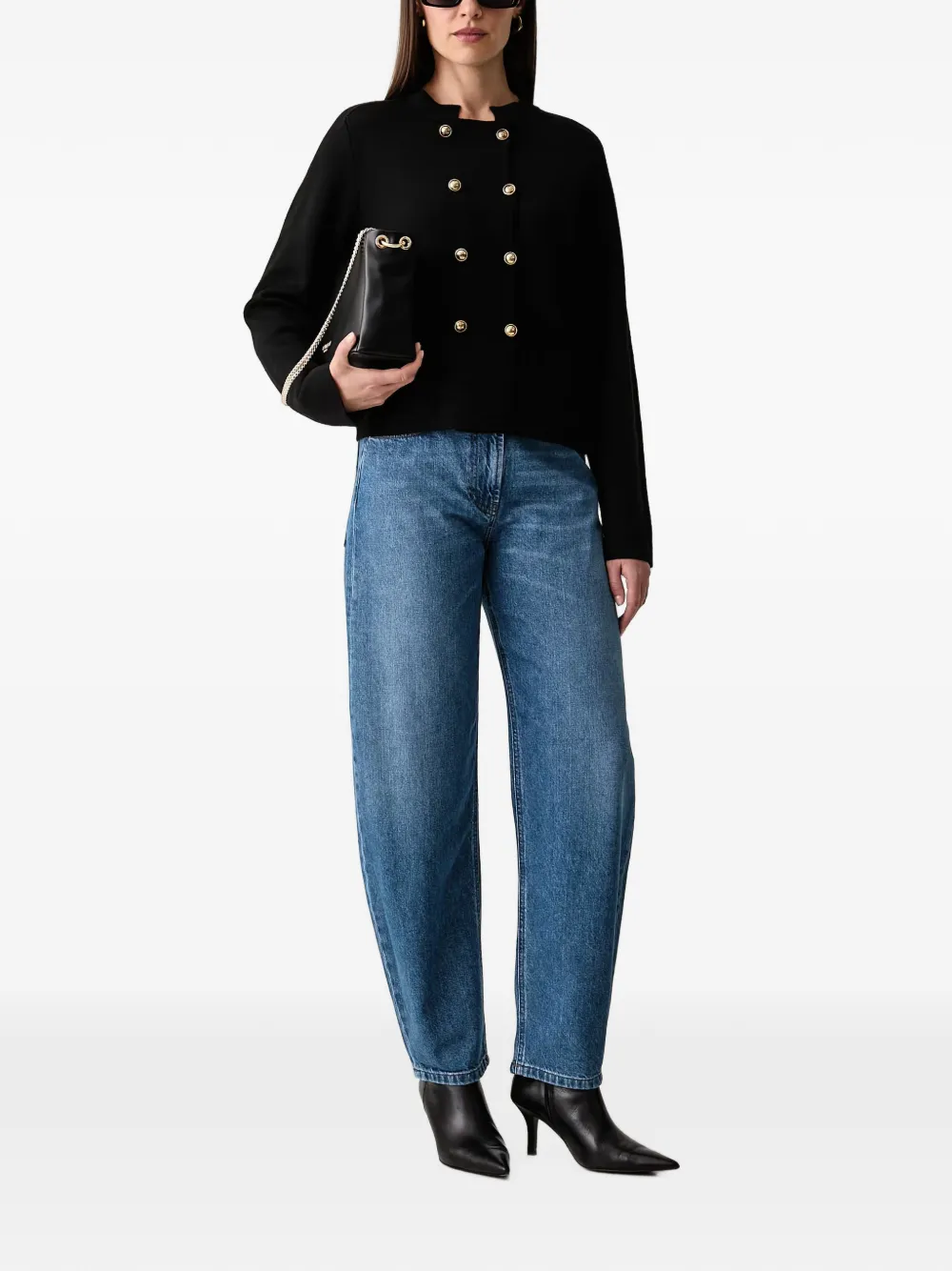 LUISA SPAGNOLI Onega jeans met barrel-pijpen en leren afwerking Blauw